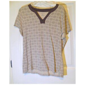 Croft & Barrow Stretch Blouse Tan Geometric Patterned Short Sleeve Top Size XL